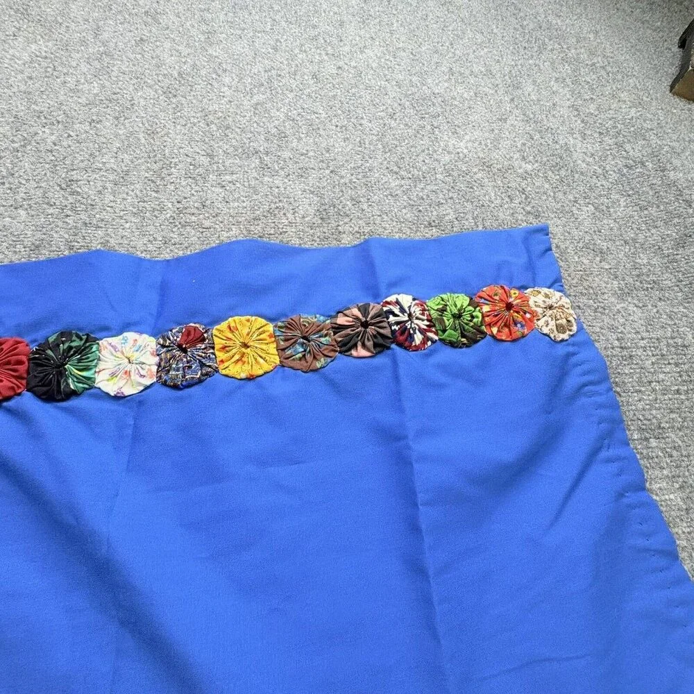 Handmade Blue Table Runner 53x17 Boho Retro Raised Fabric Flower Trim Cottage‎